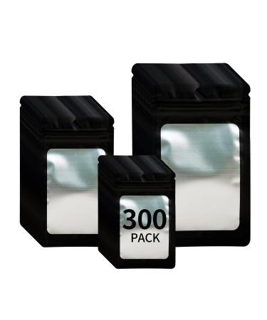 300 Pack 3 Sizes Resealable Mylar Holographic Ziplock Bags Food Storage Smell Proof Bags with Front Window Packaging Pouch for Cookies Sample Jewelry Snack (Black 3 x 4.7 inch 4 x 6 inch 4.7 x 7.9 inch)