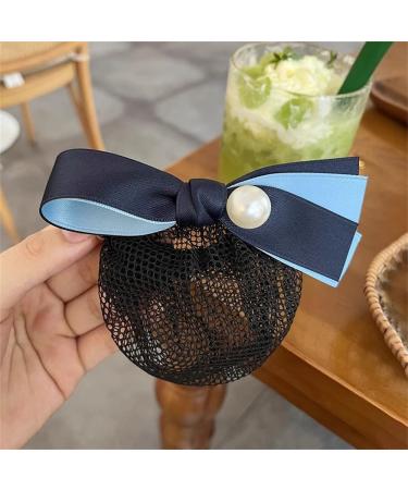 Women Bun Net Female Nurse Hair Net Stewardess Waitress Plate Hair Net(Blue Style 2)