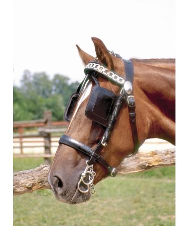 AMKA driving bridle for driving harness head frame headpiece with blinkers and chain on browband Shetty