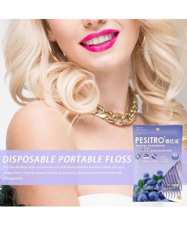 100 Pcs Portable Dental Floss Picks | Disposable Interdental Sticks for Effective Tooth Cleaning | Blueberry Flavor - Ideal for Travel, Home, Office & Restaurant - Buy Online on GoSupps.com