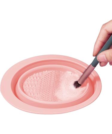 Brush Cleaning Mat | Foldable Cosmetic Brushes Scrubber Bowl Portable Cleansing Mats Washing Tool for Women's Brushes Sponge and Pink - Buy Online on GoSupps.com