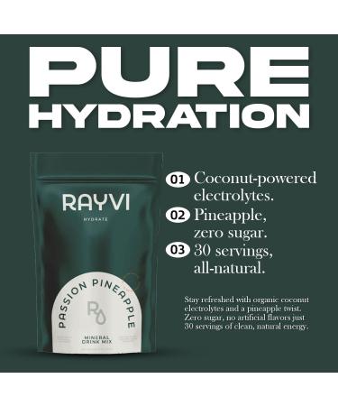 Rayvi Zero Sugar Electrolytes Powder + Minerals Hydration Powder | 1 Pack (30 Servings) Vegan Zero Sugar Electrolytes and Artificial Additives | Hydration Drink Supplement | Passion Pineapple Flavor - Buy Online on GoSupps.com