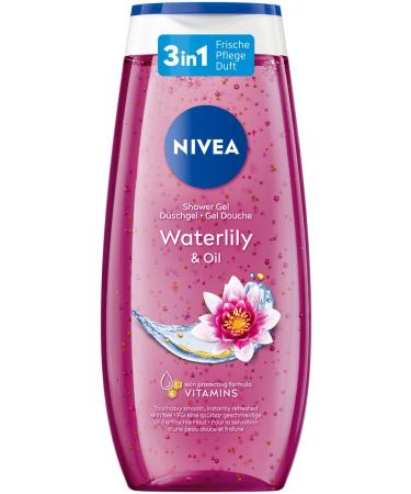 Nivea Waterlily & Oil Duschgel (250 ml) pH -skin -neutral care shower with fresh fragrance by water lily pampering shower with nourishing oil beads 250 ml (1 Pack) Waterlily & Oil - New version