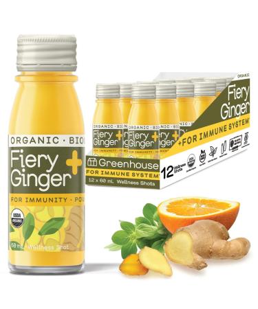 Greenhouse Juice Organic Fiery Ginger & Turmeric Wellness Shot Anti-Inflammatory Immune Support Vegan & Gluten-Free 12-Count 60ml Glass Bottles Fiery Ginger 2.03 Fl Oz (Pack of 12)