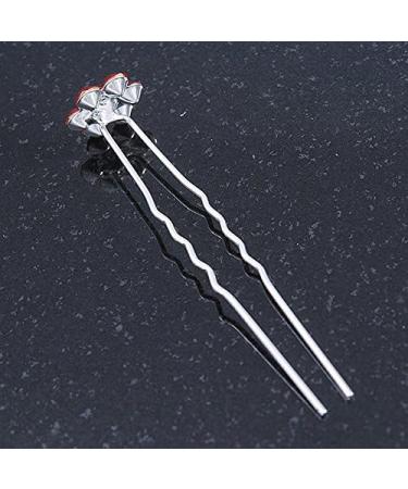 Bridal/Wedding/Prom/Party Set Of 6 Red Austrian Crystal Daisy Flower Hair Pins In Silver Tone - Buy Online on GoSupps.com