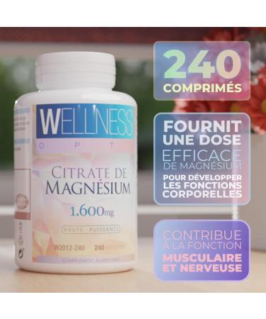 WELLNESS OPTI Magnesium Citrate 1600 mg High Absorption Supplement of 240 tablets for complete well-being daily energy intake and nutritional balance. - Buy Online on GoSupps.com
