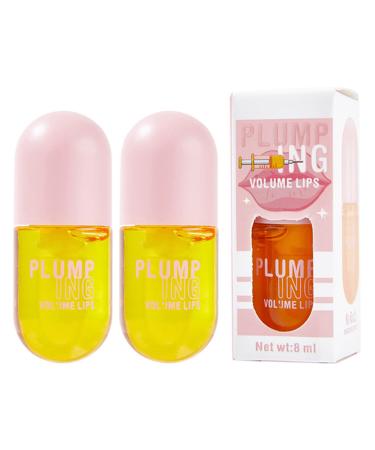 Plumping & Hydrating Lip Oil Duo with Ginger Essential Oil 8ml - For a Daily Natural Shine Non-Sticky Feel Yellow One Size One Size Yellow