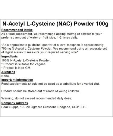 N-Acetyl L-Cysteine Powder 100g - Pure NAC | Vegan & GMO Free - Buy Online on GoSupps.com