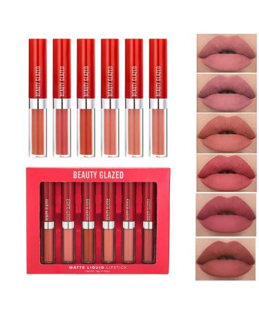 6 Colors Velvet Nude Lip gloss kit non-stick cup sexy matte lip stick waterproof moisturizing liquid lipstick.