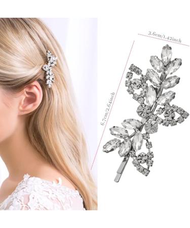 2 Pcs Rhinestone Hair Clips Shining Hair Barrettes Bridal Hair Barrettes Pins Leaf Wedding Hairpin Bride Pearl Crystal Hair Clips Silver Rhinestone Barrette Elegant Bridal Hair Accessories - Buy Online on GoSupps.com