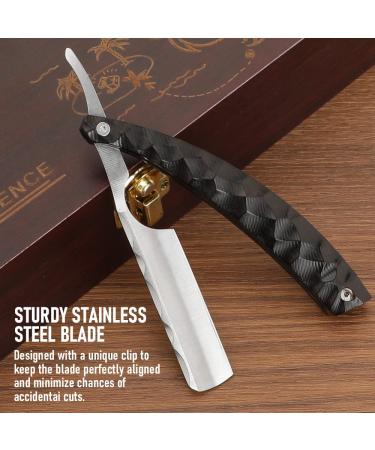 Professional Straight Blade Razor Kit - Stainless Steel Straight Edge Shaver for Men | Home & Salon Grooming (Black - Buy Online on GoSupps.com