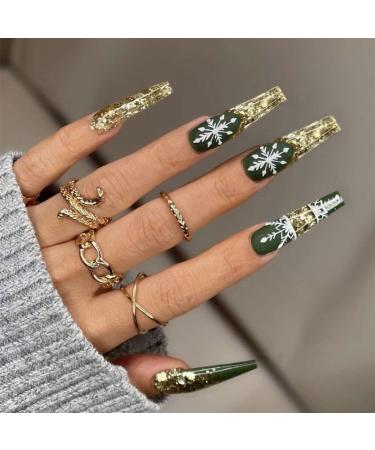 Vatocu Christmas False Snowflake Glitter Press on Nails - 24pcs | Long Ballerina Acrylic Stick-on Nails for Women and Girls - Buy Online on GoSupps.com