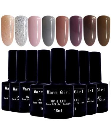 Warm Girl UV Gel Nail Polish 8 Colors Dark Shade Understated Elegance Colors - Soak Off Home Gel Manicure Set 10ml Each