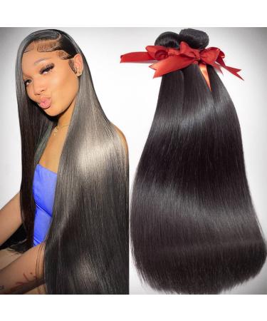 TREYONCE Human Hair Bundles Brazilian Straight Hair Bundles 100% Human Hair 3 Bundles 10A Unprocessed Weave Bundles Human Hair Straight Hair Extensions (14 16 18  Black Straight Bundles) 14 16 18 Black Straight Bundles