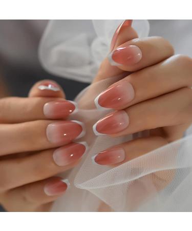 Coolnail Ombre Pink Silver French Ballerina Coffin Press-On Nails - Gradient Manicure Tips for Daily Wear - Buy Online on GoSupps.com