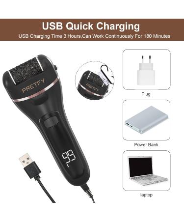 Pretfy Electric Feet Callus Removers Rechargeable Portable Electronic Foot File Pedicure Tools with 3 Sand Heads Pedicure Feet Care for Dead Hard Cracked Dry Skin (Black) - Buy Online on GoSupps.com