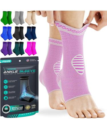 Modvel Foot & Ankle Brace Socks for Sprained Ankle Compression Sleeve - Ankle Support for Women & Men - Tendonitis & Arthritis Ankle Brace Sports Running Torn Ligaments & Women T Pink Large Large T Pink