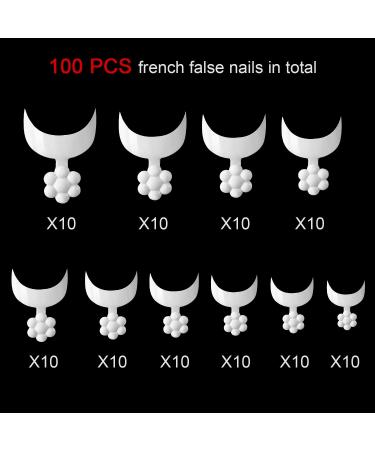 100 Short Style French False Nails in 10 Sizes with Acrylic Tips - DIY Nail Salons - Buy Online on GoSupps.com