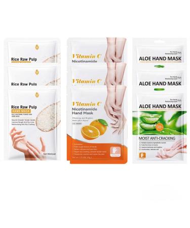 9 Pi ces Masque de Soin des Mains Gants Hydratants Pour les Mains S ches Nourrissante Anti- ge et Apaisante et Blanchissant 3 Saveurs Unisexe