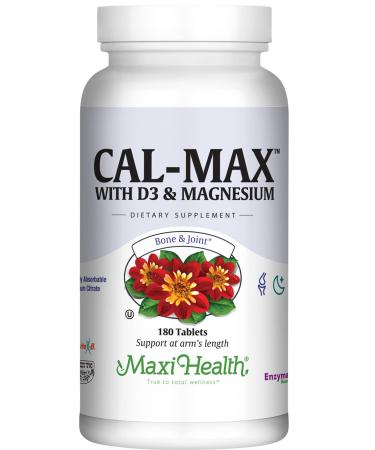 Maxi Health Calcium 1000 mg with Vitamin D3 (400 IU) and Magnesium (750 mg) - Cal Max Dietary Supplement for Bone Teeth and Joint Support - for Men and Women - 180 Tablets 180 Count (Pack of 1)
