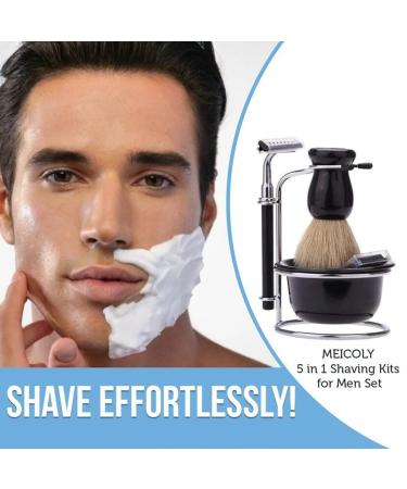 MEICOLY 5 in 1 Men's Shaving Kit with Stainless Steel Stand - Razor Blades, Brush, Bowl - Father's Day Gift - Buy Online on GoSupps.com