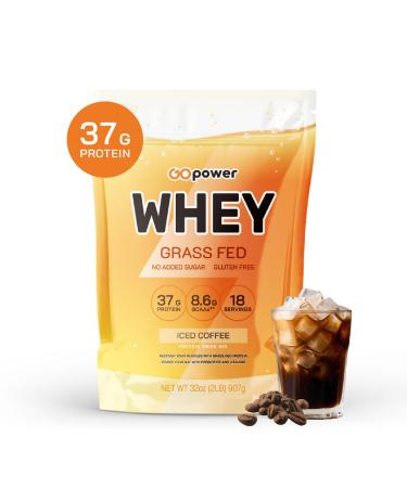GOPOWER Whey Protein Powder with BCAAs Grass Fed Protein Powder 2 Pound 18 Servings Iced Coffee