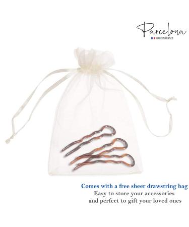 Parcelona French Sleek Brown Tortoise Shell Large Celluloid Chignon Hair Pins Set - 3 Count - Buy Online on GoSupps.com