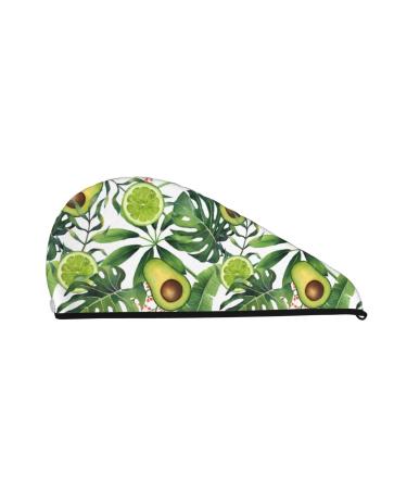 Hair Towel Wrap Hair Drying Towel with Button Towel Turban Head Towel to Dry Hair Quickly (Watercolor Green Tropical)