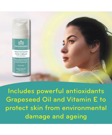 SkinWorks Multivitamin Face Cream with Retinol Vitamin C and Vitamin E. Brightening and anti-ageing day and night formula for normal to dry skin fragrance free. 50ml - Buy Online on GoSupps.com