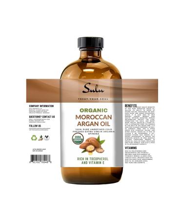 SULU ORGANICS 8 OUNCES Pure Organic Cold Pressed Unrefined Extra Virgin Moroccan Argan Oil