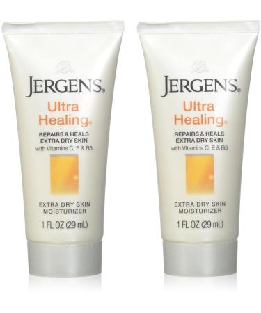 Jergens Ultra Healing Dry Skin Moisturizer Travel Size Body and Hand Lotion for Extra Dry Skin Use After Washing Hands HYDRALUCENCE blend Vitamins C E B5 1 Fl Oz (Pack of 2)