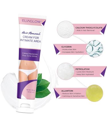 ELIAGLOW Intimate Hair Removal Cream for Women - Gentle Depilatory Cream for Sensitive Skin - Ideal for Pubic, Bikini, Body, Legs, & Underarms - All Skin Types - Buy Online on GoSupps.com