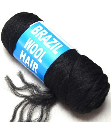 BLUPLE Brazilian Wool Hair 1 Roll Black Acrylic Yarn for African Hair Braiding Sengalese Twisting Jumbo Braids/Crochet Faux Locs/Wraps/Dreadlocks 1 Count (Pack of 1) Natural Black