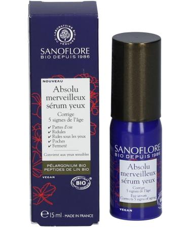 Sanoflore Absolu Merveilleux Eye Serum Certified Organic Anti-Wrinkle Eye Contour Serum With Organic Pelargonium With Organic Flax Peptides With Natural Caffeine 15ml - Buy Online on GoSupps.com