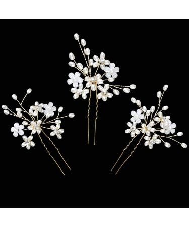 Sppry Wedding Hair Pins - Elegant Pearl Floral Crystal Hair Accessories for Bridal Women (Gold) - Set of 3 - Buy Online on GoSupps.com