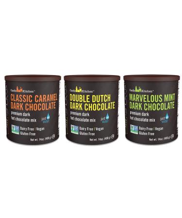 Castle Kitchen Natural Hot Chocolate Mix Variety Pack - Dairy-Free Vegan Complete Mixes - 14 oz Each - Pack of 3 (Classic Caramel, Double Dutch, Marvelous Mint Dark Chocolate) - Buy Online on GoSupps.com