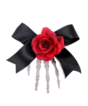Halloween Skeleton Claws Hair Clips Funny Halloween Hair Clip Skull Skeleton Hands Bones Hand Hair Clip - Skull Skeleton Hands Bone Hair Clip with Flower Skull Hand Clips for dic red