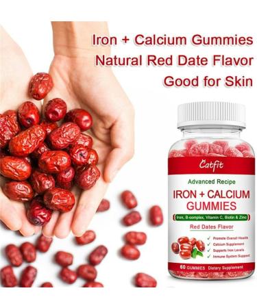 Catfit Red Dates Iron + Calcium Gummies with Vitamin C - 60 Gummies for Immune & Energy Support - Buy Online on GoSupps.com