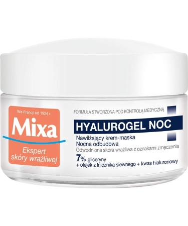 Mixa hyalurogel Moisturizing cream facial mask night construction with hyaluronic acid for sensitive dehydrated and tired skin moisture up to 24 hours 50 ml