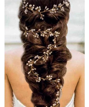 Casdre Pearl Rhinestone Bridal Hair Vine Headpiece - B Gold | Wedding Accessories for Women and Girls - Buy Online on GoSupps.com