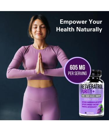 Trans-Resveratrol Highly Purified & Bioavailable Antioxidant Supplement for Unique SIRT1 Activation - Promote Cellular Repair, Longevity, Brain, Heart, DNA - 60 Capsules - Buy Online on GoSupps.com