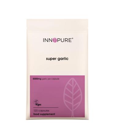 INNOPURE Odourless Garlic Capsules (120) High Strength 5000mg (No Artificial Fillers or Binders) Immune Support - Vegan Society Certified - Made in The UK 120 Count (Pack of 1)