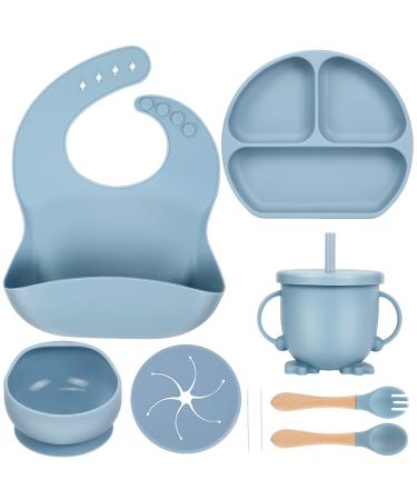 ZS ZHISHANG Baby Weaning Set Baby Bowls Baby Plates Baby Cup Weaning Bowl Silicone Baby Feeding Set Weaning Plate Suction Bowls for Babies Weaning Baby Cutlery Set Baby Gifts Blue