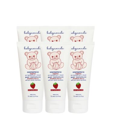 BABY COCCOLE Babycoccole 6 Piece Toothpaste Kit for Children 0-6 Years with Natural Strawberry Flavour. Strengthens teeth prevents cavities. Good supply of fluorine calcium and vitamins - 6 x 75 ml