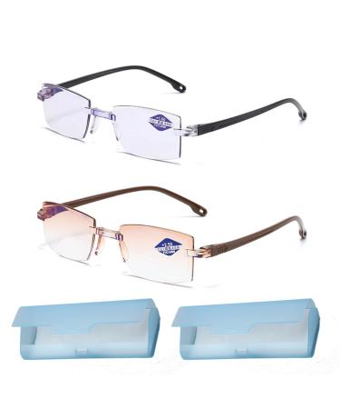 Boodream 2pcs New Diamond-Cut Bifocal Progressive and Anti-Blue Eyewear Ultralight Reading Glasses, Anti-Blue Progressive Far and Near Dual-use Reading Glasses (+2.00/ (50-55))