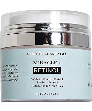 Retinol Moisturizer Cream High Strength for Face and Eye Area Miracle Plus - 2.5% Retinol  Hyaluronic Acid  Vitamin E  Green Tea - Anti aging Formula Reduces Wrinkles  Fine Lines  Spots-Day and Night