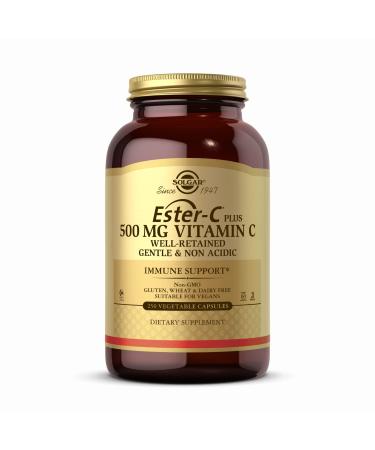 Solgar Ester-C Plus 500 mg Vitamin C (Ascorbate Complex) - 250 Vegetable Capsules - Gentle & Non Acidic - Antioxidant & Immune Support - Non GMO Vegan Gluten Free Kosher - 250 Servings