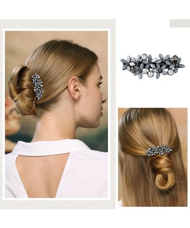 Chicamy Elegant Strass Flower Hair Clips - Vintage Jewelry for Women & Girls in Champagne Pink & Silver Gray - 2 Piece Set - Buy Online on GoSupps.com