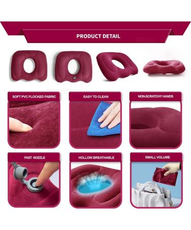 Inflatable Donut Pillow Adjustable Butt Cushion Seat for Long Sitting to Helps Relieve Pressure from Hemorrhoid Treatment Tailbone Pain Coccyx Pain Sciatica Postpartum (Pink) (deep red) - Buy Online on GoSupps.com