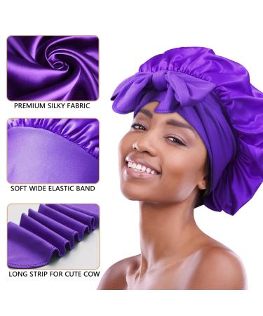 3pc Satin Bonnets for Black Women - Large Silky Bonnet Set in Black, Wine Red, Purple - Buy Online on GoSupps.com